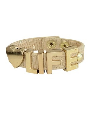 BCBGeneration Affirmation ''LIFE'' Cuff Bracelet Heart Croc Embossed Snap