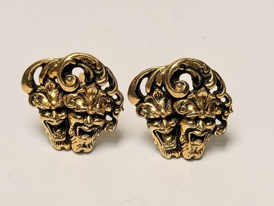 Windsor Cufflinks Comedy and Tragedy Masks - Gold Tone - Vintage