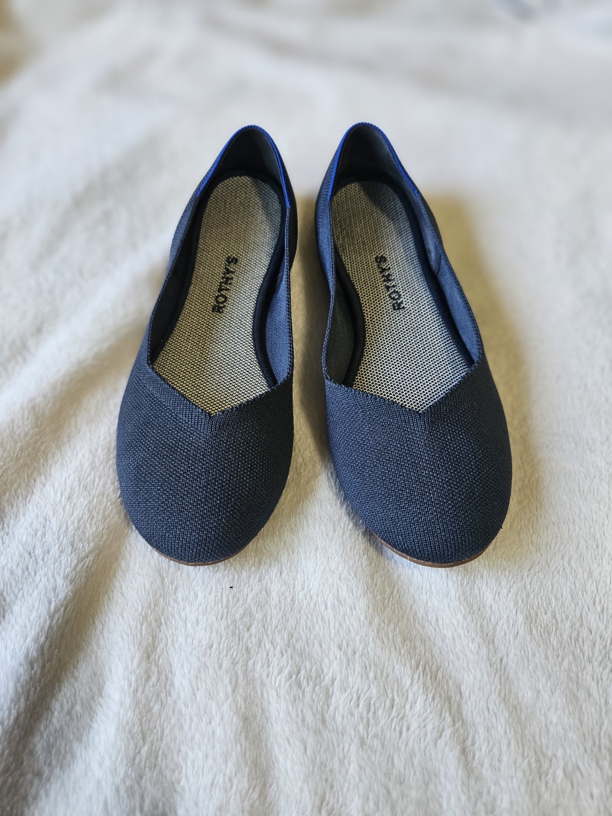 EUC Women's Rothy's The Daily Flat Maritime Navy Blue Knit Slip-Ons Size 11