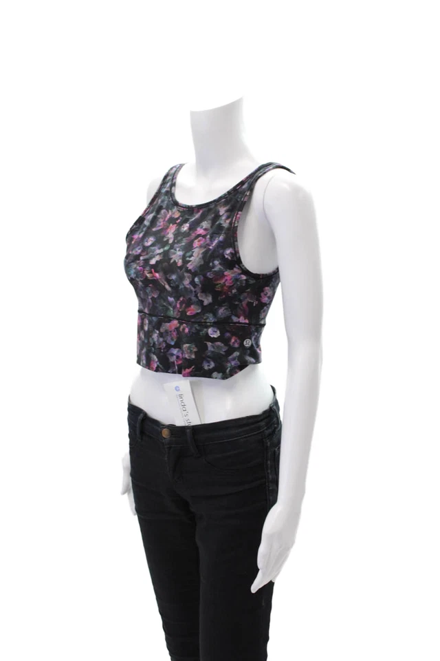 Camiseta sin mangas Lululemon para mujer elástica floral cuello redondo ropa deportiva multicolor talla 8 Foto 2 de 4