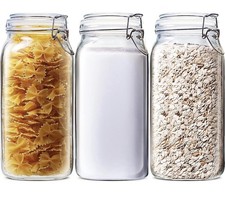 Set of 3 Large Airtight Glass Canning Jars, 2000ml Clear Cylinder Food Storage