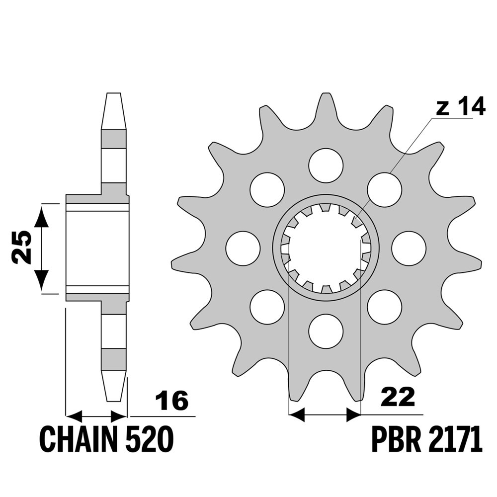 Pignon PBR en acier forgé pas 520 pour Ducati Hypermotard 1100 Evo