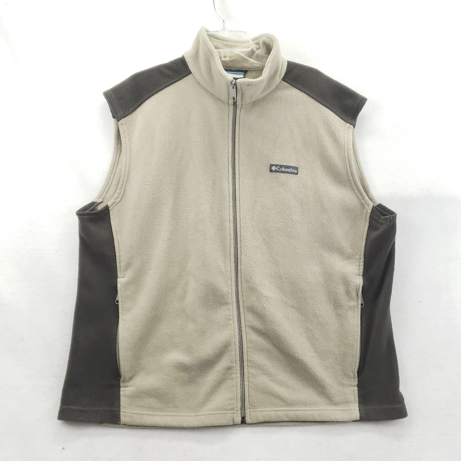 Columbia Fleece Vest Mens 2XL Beige Full Zip Sleeveless Outdoor Hiking AM1535