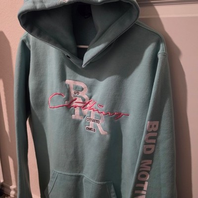 BMR Clothing Bud Motivated Rebels Hoodie XL Teal Pink Embroidered Streetwear