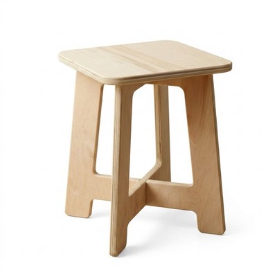 Minimalist Square Plywood Stool Birch Tab-slot Design Modern Curved Leg Seat