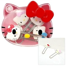 [5-in-1] Hello Kitty Cute 5pcs Paper Clip Set w/Cute Pink Hello Kitty Face Ca...