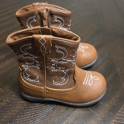 Toddler Girls Faux Leather Cowboy Boots Size  Western Brown EUC Memphis Zip