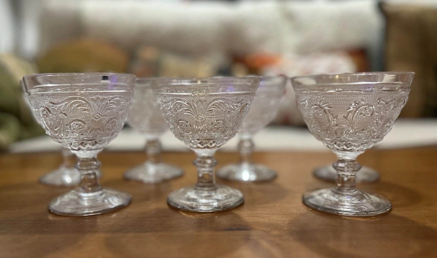 7 Vintage DUNCAN MILLER pressed glass SANDWICH pattern ice cream sherbet dishes