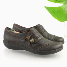 Clarks Womens Fianna Loafer Size 6 Brown Leather Flat Slip On Shoe Comfy Casual