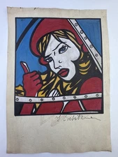 Roy Lichtenstein COA Art Painting Original Drawing Vintage Paper Signed