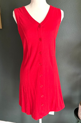 VTG Basic Editions Red Button Front Tie Back Sleeveless Dress Medium
