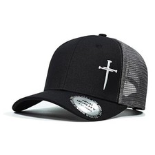Christian Hats for Men Women,Jesus 3 Nail Cross Hat One Size 01.black-silver