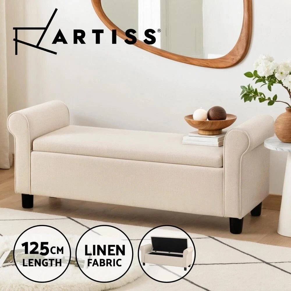 Artiss Storage Ottoman Blanket Box Linen Fabric Arm Foot Stool Couch Chest Large