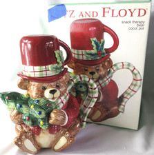 Fitz Floyd Snack Therapy Bear Cocot Pot Taza de Navidad Tarro de Galletas con Caja NUEVO
