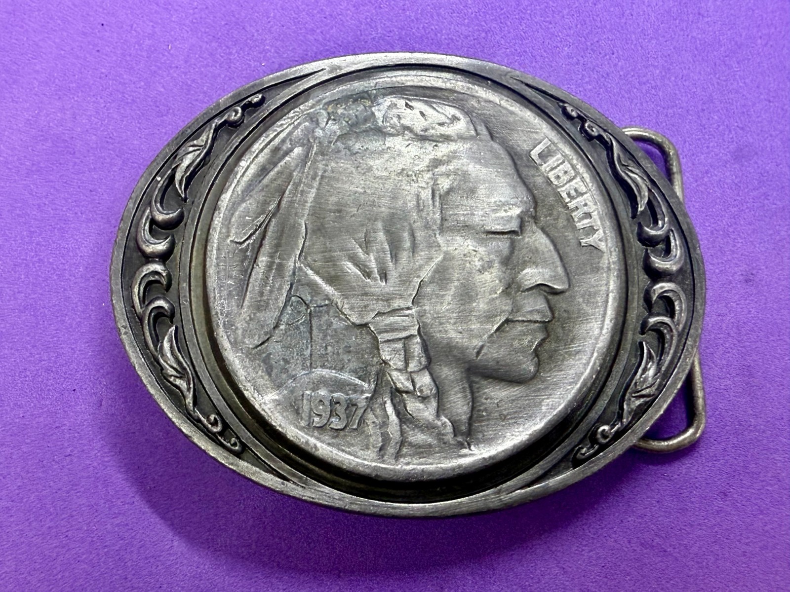 Indian Chief Head Coin Liberty 1937 Vintage 1988 Siskiyou Belt Buckle N-80