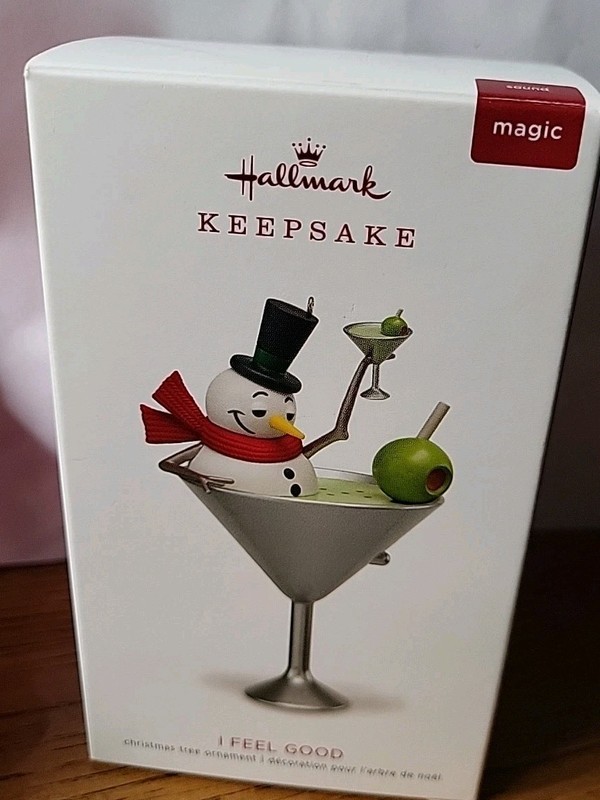 Hallmark Keepsake 2018 I Feel Good Snowman in Martini Drink Christmas Ornament