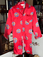 Vintage 100 Mulberry Silk Chinese Women Pajama Set Dragon Medallion Red Sz XL