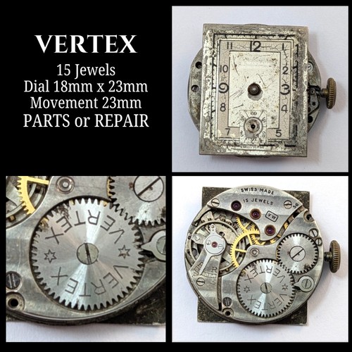 Vintage VERTEX VW 56 15j Men's 23mm Swiss Mechanical Watch Movement PARTS REPAIR