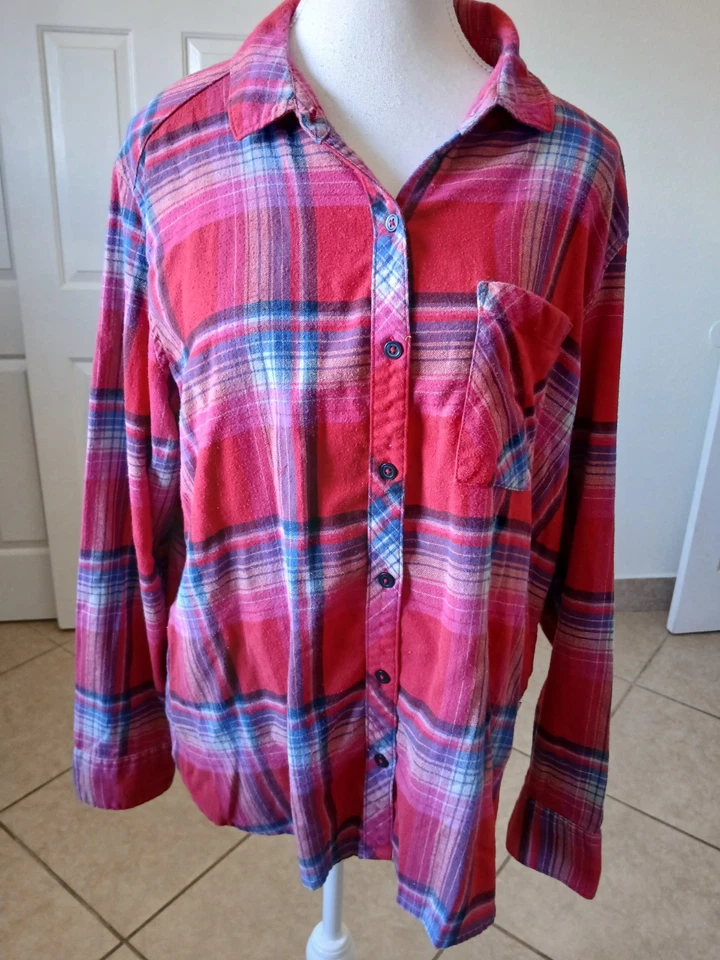 Blusa para mujer Orvis XL roja azul a cuadros manga larga con botones camisa top Foto 2 de 4