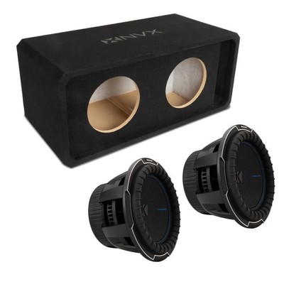 NVX NE102P Dual 10'' Slot Ported 3/4'' MDF Subwoofer Enclosure w/ CompQ Subwoofer
