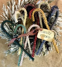 14 Primitive PLAID Rag Fabric Wrapped Candy Canes COUNTRY Christmas Ornaments