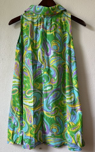 VTG 60’s Mod Neon Trapeze Mini Dress Sleeveless Fold Over Neck Size Small READ