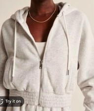 Abercrombie  Fitch Soft AF Max Essentials Hoodie Womens XL Gray Zip Cropped