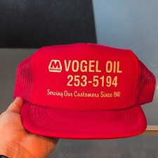 Marathon Vogel Oil Red Mesh Trucker Hat Adver...