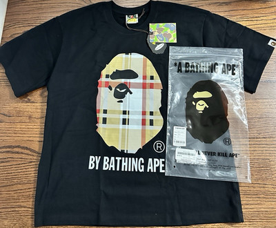 1:1 A Bathing Ape Men's Black Graphic Print Logo T-Shirt BY BATHING APE Size L