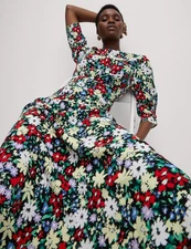 Marks & Spencer Womens Multi Coloured Viscose Midi Tea Floral Midaxi Women Dress