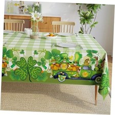 Summer Tablecloth, Lucky Shamrock Green and White Buffalo Plaid Washable