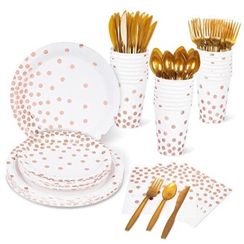 192PCS Rose Gold Plates and Napkins Party Supplies Serves 24, Includes