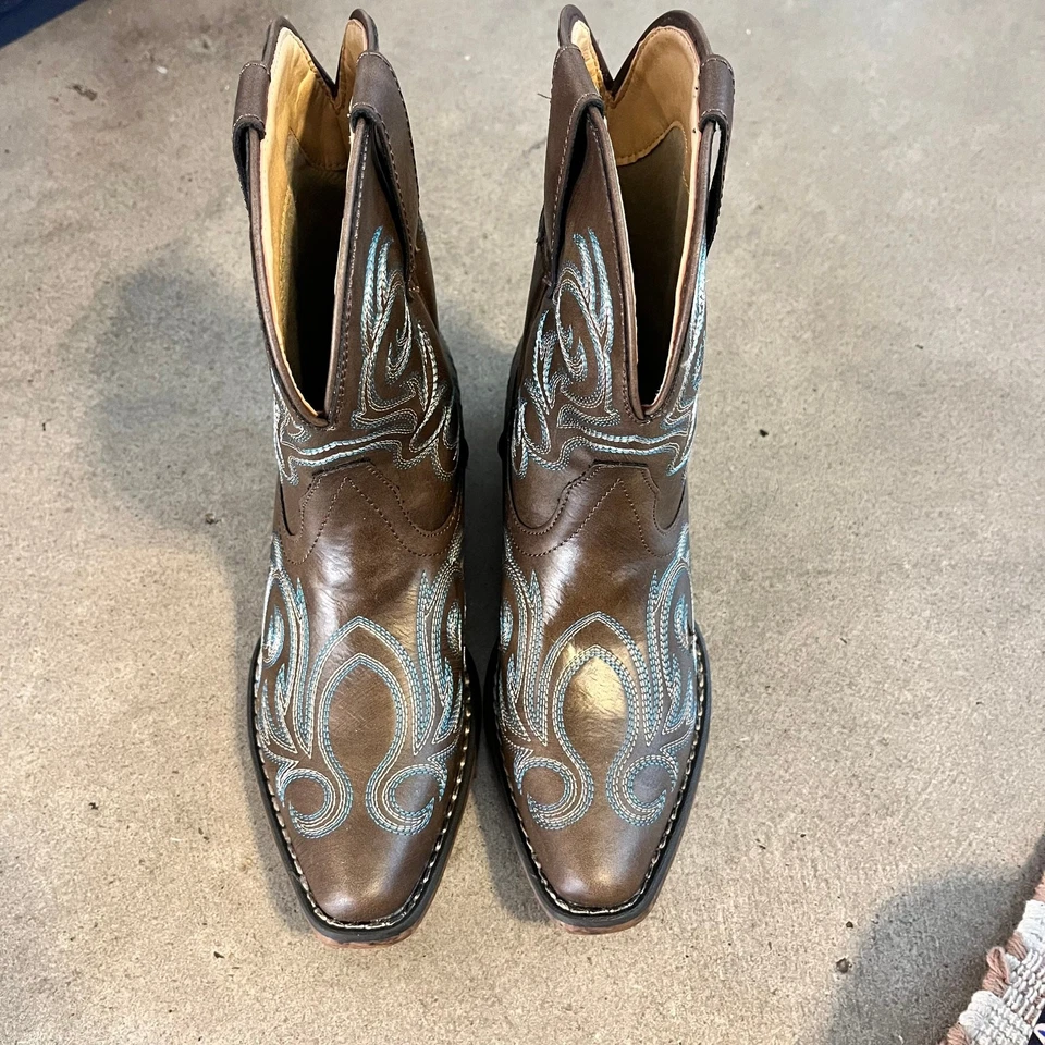 Roper Marrón Cuero Verde azulado Vaquero Western Botines Mujer 6 NUEVO País Foto 2 de 4