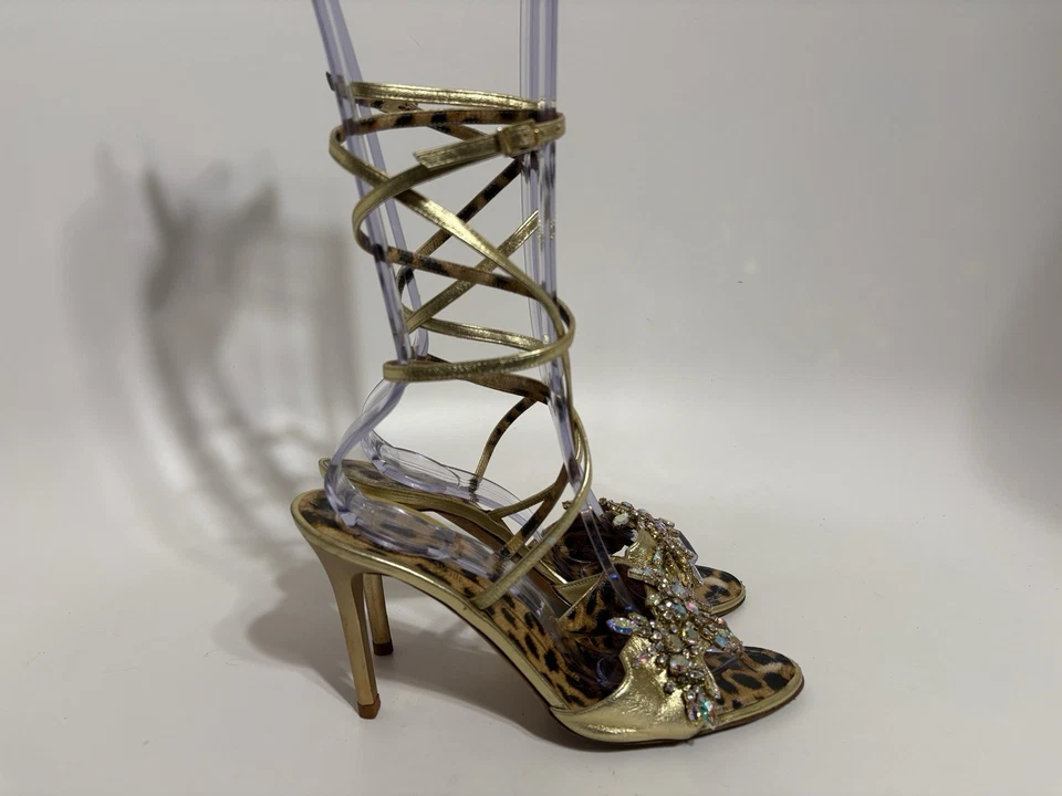 Sandalia Tacones De Colección Roberto Cavalli Dorados con Cordones 39 Foto 4 de 4