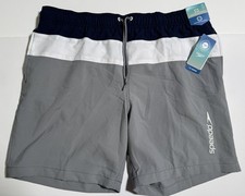 Speedo Gray Color Block Swim Trunks Shorts Lined UPF 50 Mens XL NWT NEW
