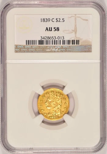 1839-C $2.50 Classic Head Gold Coin NGC AU58 Charlotte Mint Pre-1933