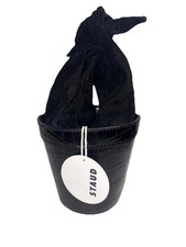 STAUD Britt Croc-Embossed Leather Bucket Bag Black Suede-Lined Drawstring Small
