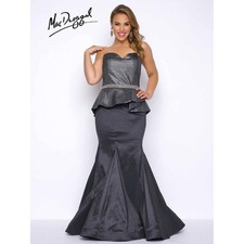 NWT MAC DUGGAL Bustier Gown Women's 16W Graphite Metallic Peplum 77195F