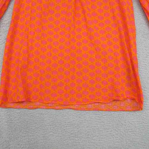 Zara Shirt Women Large Orange Pink Floral Boho Tunic V Neck Bell Sleeve Peasant - Picture 7 of 17