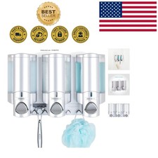 Stylish Bathroom Shower Dispenser 3 x 11 oz with Built-in Hooks  Easy Install