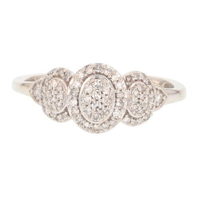 .30ctw Diamond Oval Shaped Three-Cluster Engagement Ring 10k White Gold Size 7