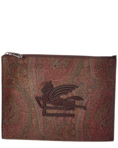 Etro Coated Canvas & Leather Pouch Men's Brown U