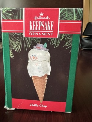 Hallmark Chilly Chap Ornament 1991 Snowman Ice Cream Cone MIB