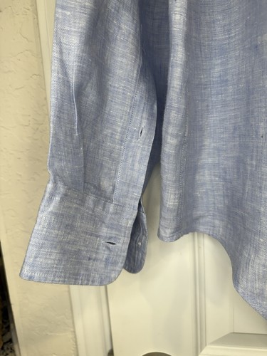 Baird McNutt Murano Linen Shirt Large Tall Blue Button Up - Picture 14 of 16