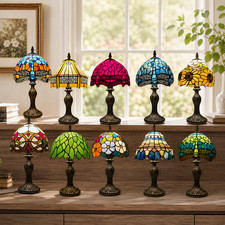 8" Tiffany Style Stained Glass Table Lamp – Handmade Vintage Bedside Light