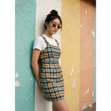 Urban Outfitters Plaid Pinafore Mini Dress - Yellow & Blue 90s Indie Aesthetic