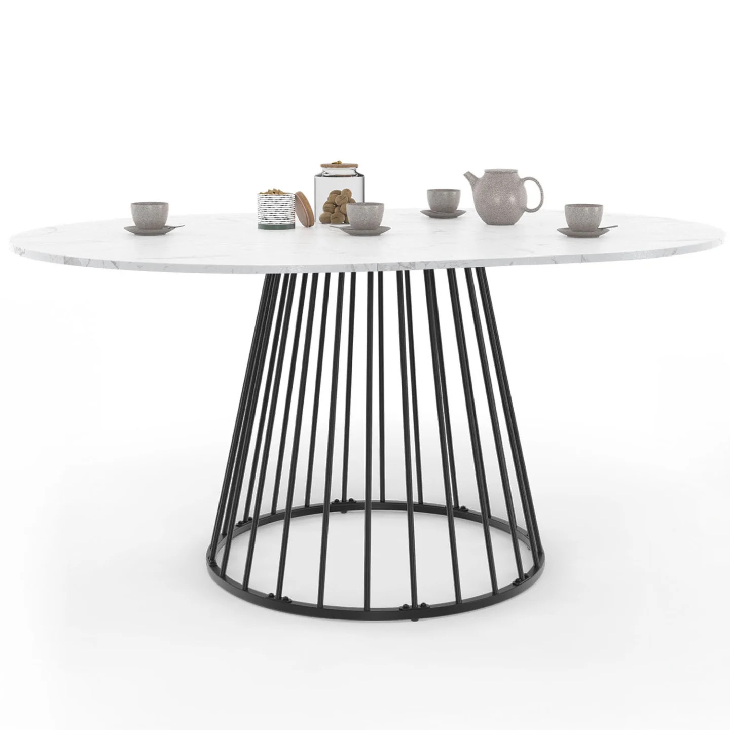 Table ronde YUNA extensible 4-8 personnes effet marbre blanc pour des dîners conviviaux