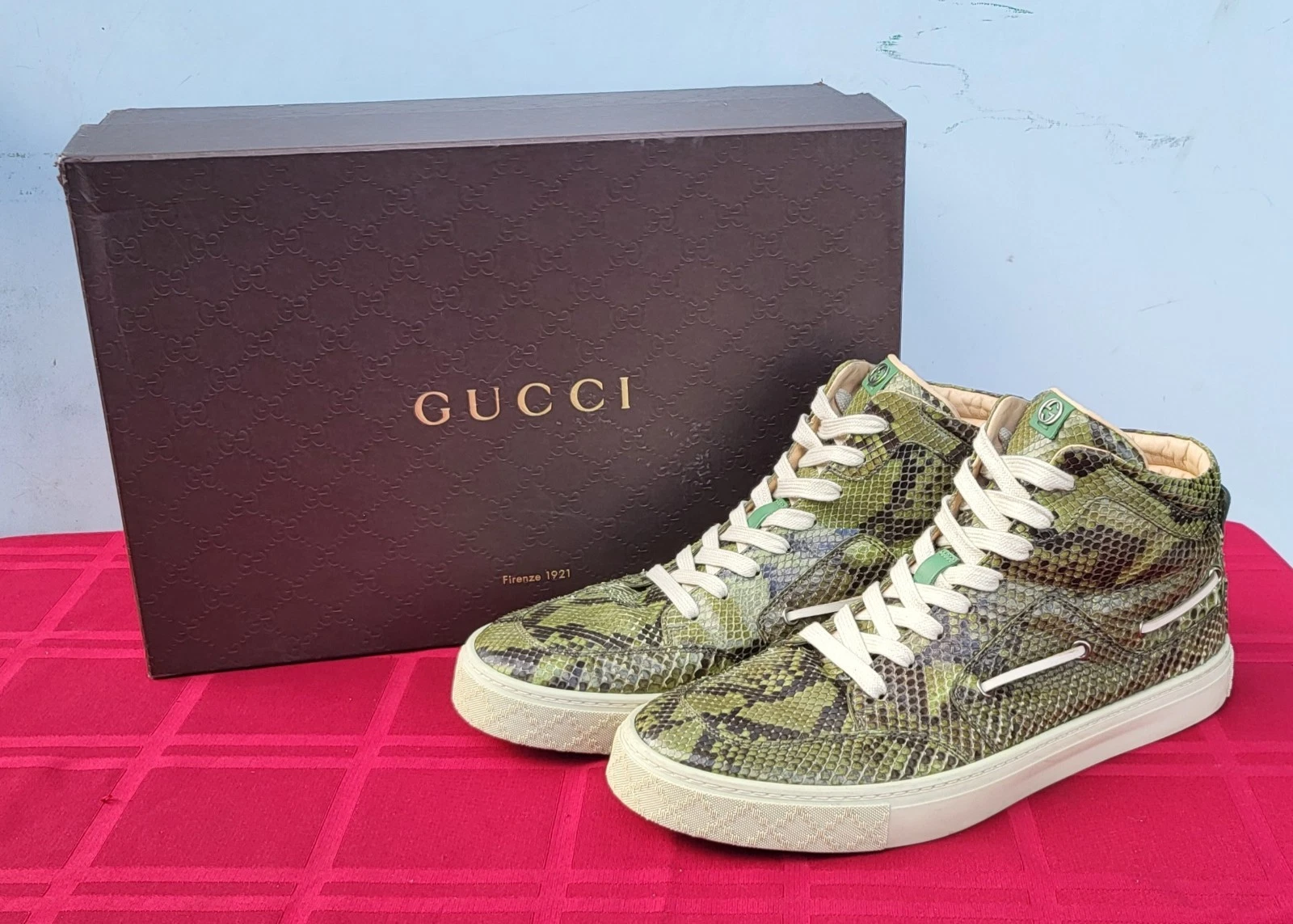 Baskets montantes homme Gucci peau de serpent (vert)   309522 E3K10 3355   Taille : 9,5