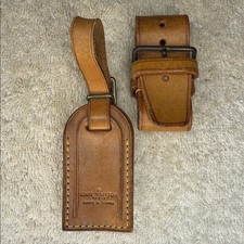 Vintage Louis Vuitton Mini Luggage Tag and Poignier in Vachetta Leather 14V 