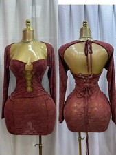 Women’s Red Floral Lace Bodycon Mini Dress Sweetheart Backless Lace-Up S